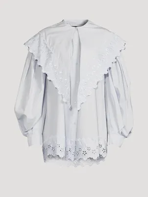 Signature Sleeve Cotton Shirt With Eyelet Trim