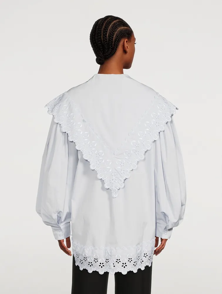 Signature Sleeve Cotton Shirt With Eyelet Trim