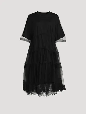Embellished T-Shirt Dress With Tulle Overlay