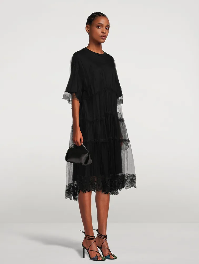 Embellished T-Shirt Dress With Tulle Overlay