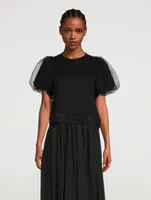 Embellished T-Shirt With Tulle Sleeves
