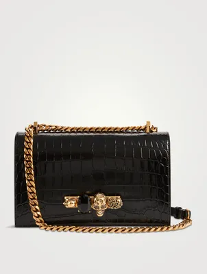 Jewelled Croc-Embossed Leather Satchel