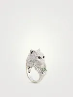 Wladimir The Cat Ring With Tsavorite, Pearl, Quartz And Diamonds