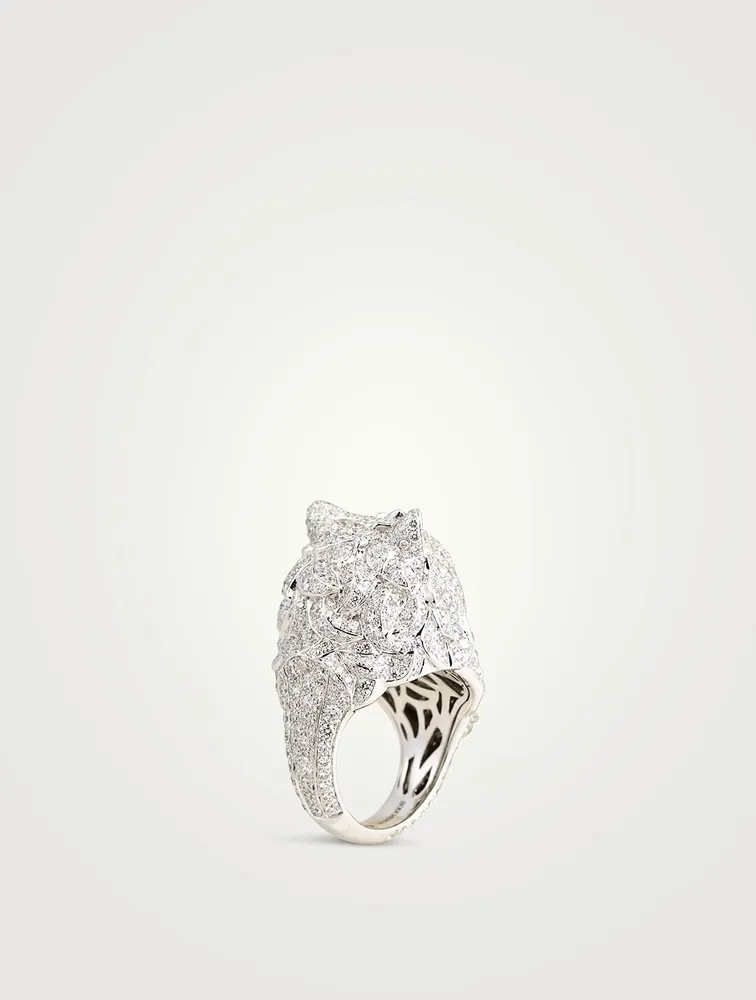 Wladimir The Cat Ring With Tsavorite, Pearl, Quartz And Diamonds