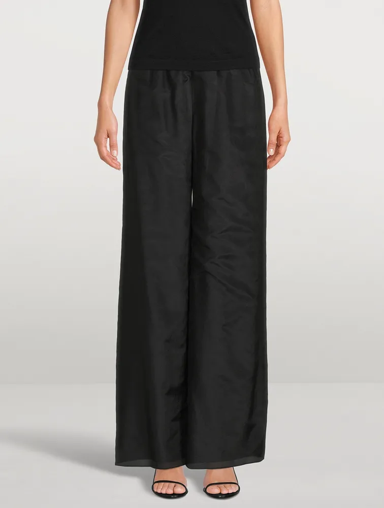 Andres Crinkle Cotton Satin Wide-Leg Pant