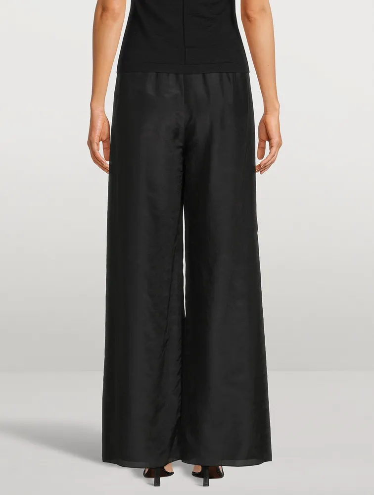 Andres Crinkle Cotton Satin Wide-Leg Pant