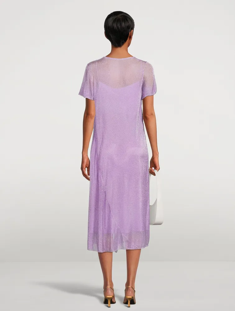 Pasol Metallic Sheer Short-Sleeve Midi Dress