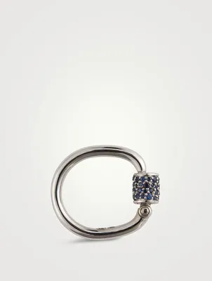 Stoned 18K White Gold Trundle Lock Ring With Blue Sapphires