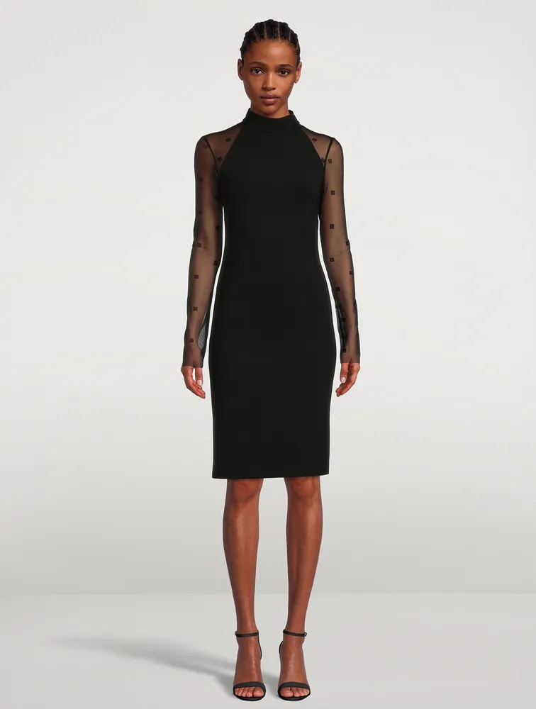 4G Sheer-Sleeve Sheath Dress