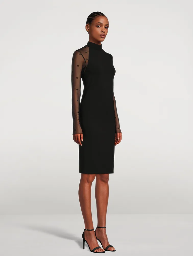 4G Sheer-Sleeve Sheath Dress