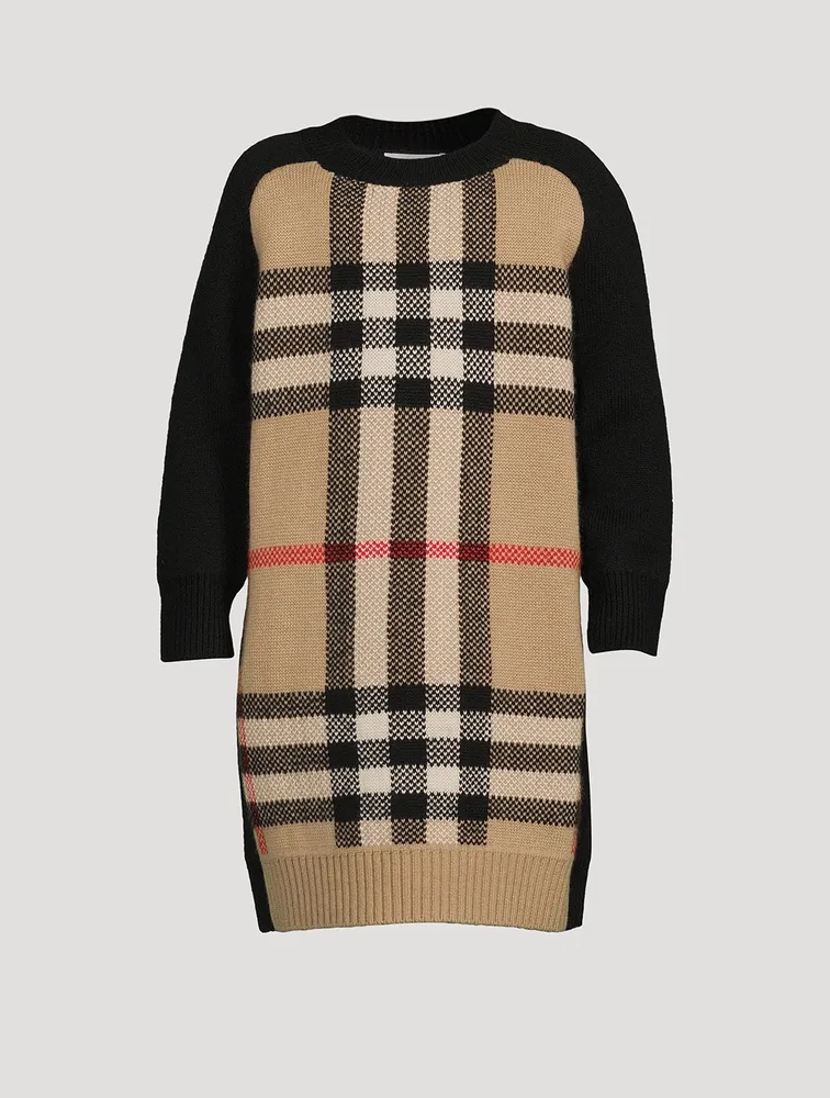 Wool And Cashmere Jacquard Sweater Dress Check Print