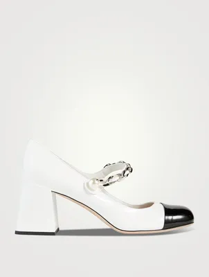 Patent Leather Mary Jane Pumps With Chain Strap
