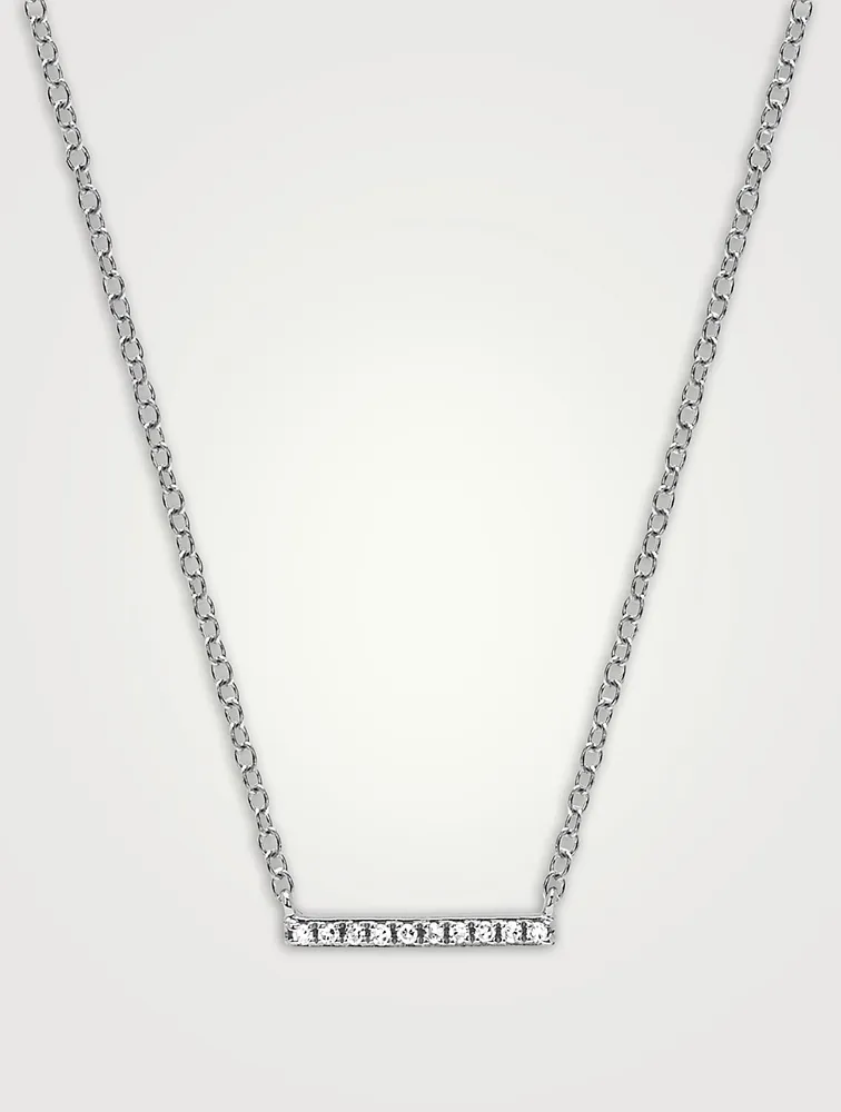 14K White Gold Mini Bar Necklace With Diamonds