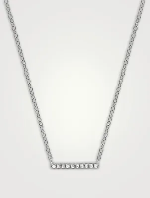 14K White Gold Mini Bar Necklace With Diamonds