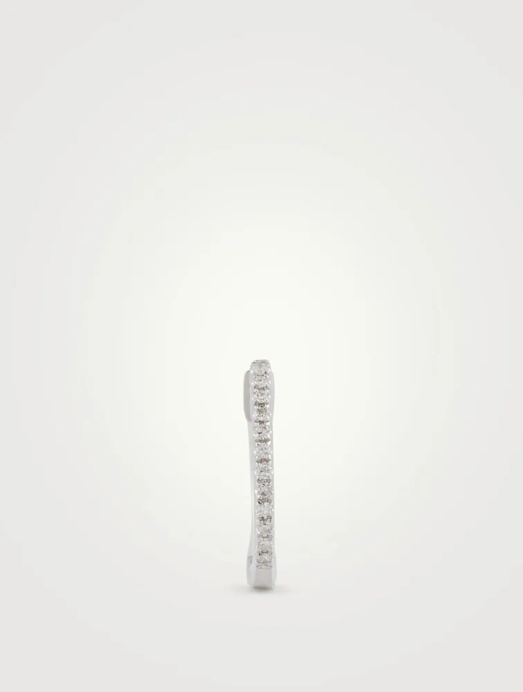 Mini 14K White Gold Huggie Hoop Earring With Diamonds