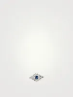 Mini 14K White Gold Evil Eye Stud Earring With Blue Sapphire And Diamonds