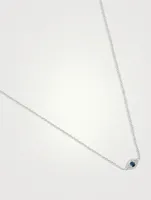 14K White Gold Evil Eye Choker Necklace With Diamonds And Sapphire