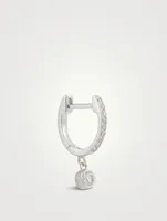 14K White Gold Bezel Drop Huggie Hoop Earring With Diamonds