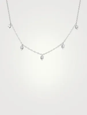 14K White Gold Mini Teardrop Choker Necklace With Diamonds