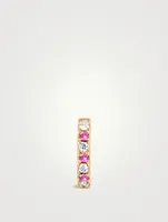 Mini 14K Rose Gold Dot Huggie Hoop Earring With Pink Sapphire And Diamonds