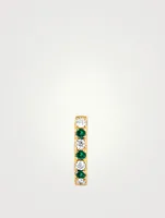 Mini 14K Gold Dot Huggie Hoop Earring With Tsavorite And Diamonds