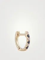 Mini 14K Gold Dot Huggie Hoop Earring With Blue Sapphire And Diamonds