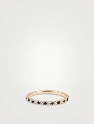 14K Gold Eternity Band Ring With Blue Sapphire And Diamonds