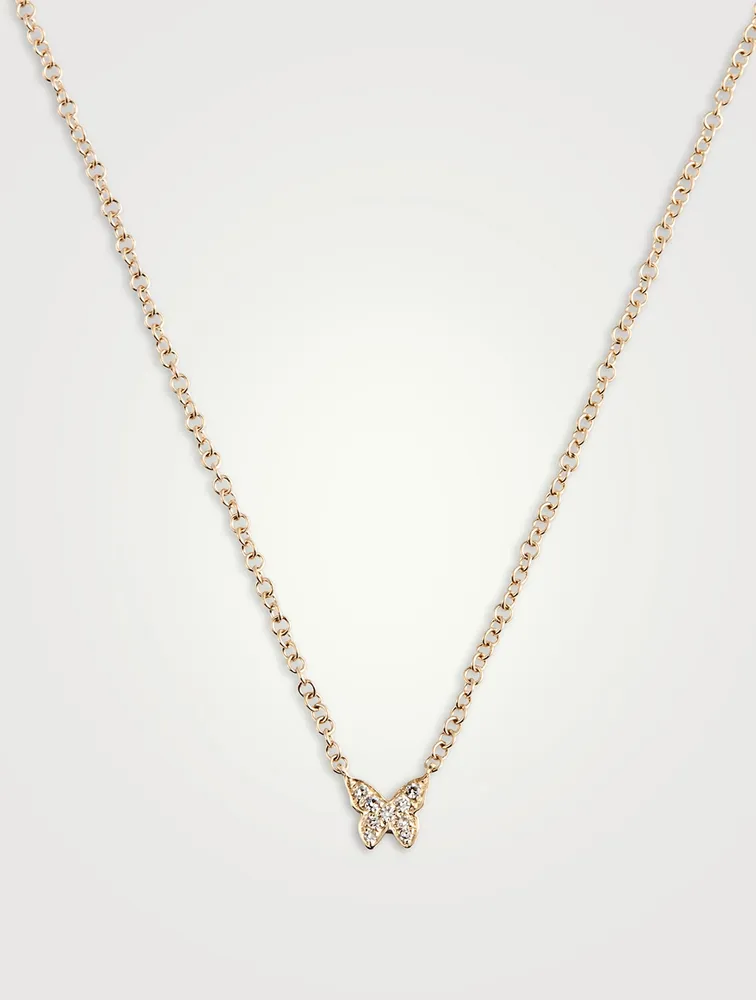 14K Gold Baby Butterfly Necklace With Diamonds