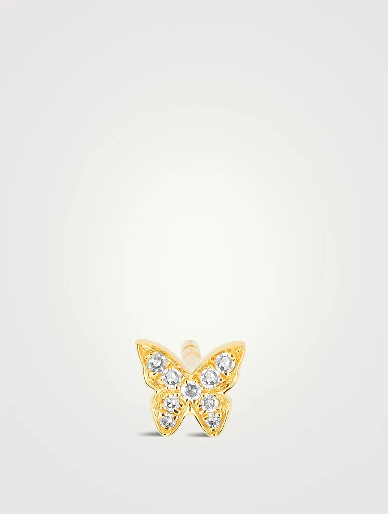 14K Gold Baby Butterfly Stud Earring With Diamonds