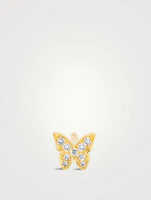 14K Gold Baby Butterfly Stud Earring With Diamonds