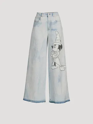 Stella McCartney x Disney Bleached Shadow Spots High-Waisted Wide Leg Jeans