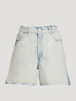 Stella McCartney x Disney Bleached Shadow Spots High-Waisted Long Denim Shorts