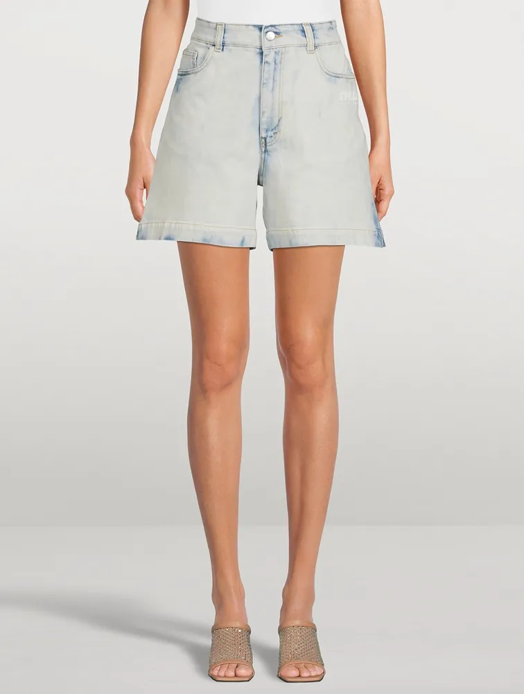 Stella McCartney x Disney Bleached Shadow Spots High-Waisted Long Denim Shorts