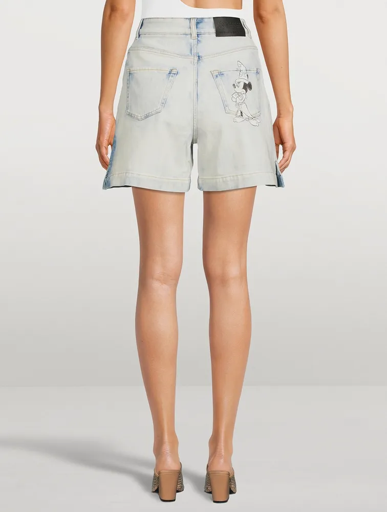 Stella McCartney x Disney Bleached Shadow Spots High-Waisted Long Denim Shorts