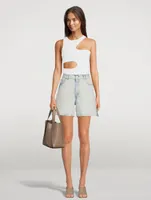 Stella McCartney x Disney Bleached Shadow Spots High-Waisted Long Denim Shorts