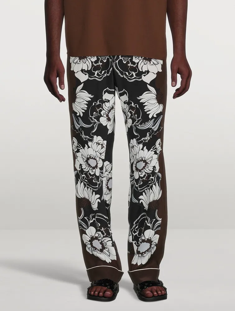 Silk Pajama Pants Floral Print