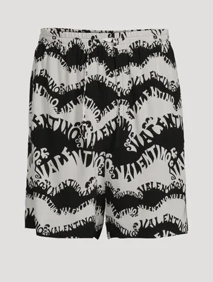 Silk Bermuda Shorts In Waves Archive 1970 Print