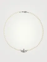Mini Bas Relief Faux Pearl Necklace With Crystals