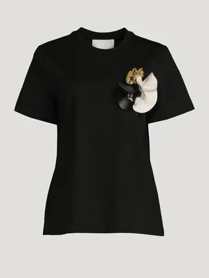 Cotton T-Shirt With Floral Embellishment