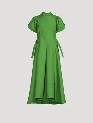 Puff-Sleeve Cotton Poplin Midi Dress