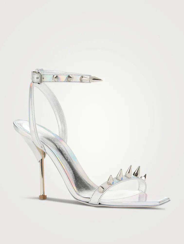 Alexander McQueen Spike High Heel Sandals in Silver Holographic & Silver