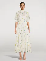 Yves Floral-Embroidered Midi Dress