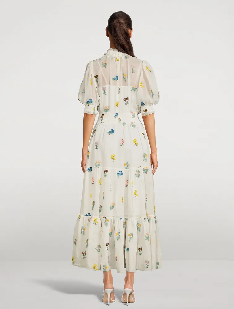 Yves Floral-Embroidered Midi Dress