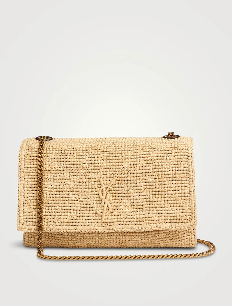 Pink Kate medium YSL-logo raffia shoulder bag, Saint Laurent