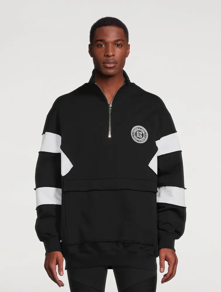Quarter-Zip Pullover Sweatshirt With Badge