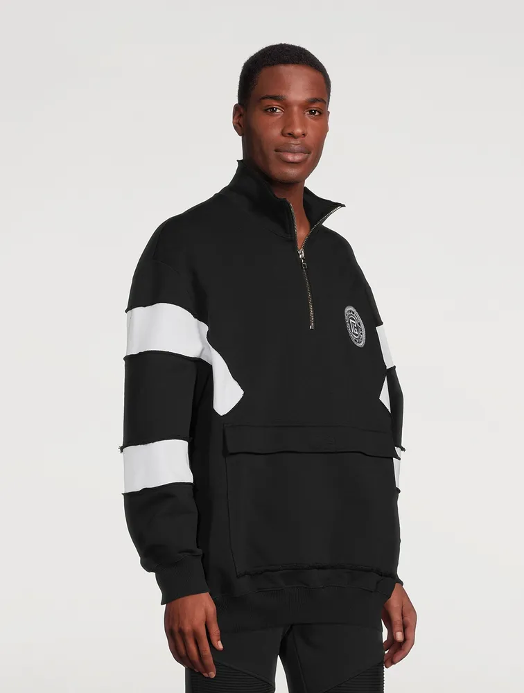 Quarter-Zip Pullover Sweatshirt With Badge