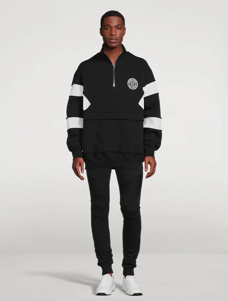 Quarter-Zip Pullover Sweatshirt With Badge