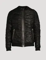 Pleated Leather Bomber Jacket