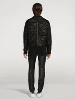 Pleated Leather Bomber Jacket