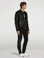 Pleated Leather Bomber Jacket